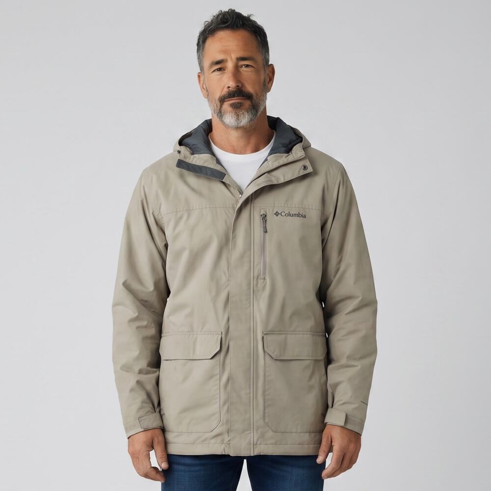 Colombia Coat Mens Size XXL Beige Outdoor Hiking Camping Pockets Waterproof